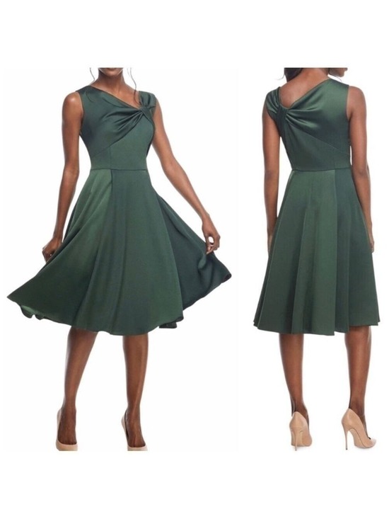 Gal Meets Glam Dresses & Skirts - GAL Meets Glam Noelle Twist Neck Satin Dress In Green